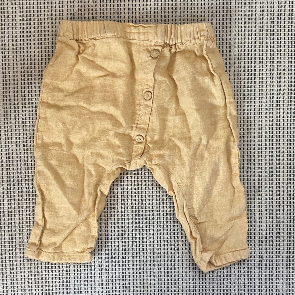 Zara Baby Tan Button-Front Linen Blend Pants